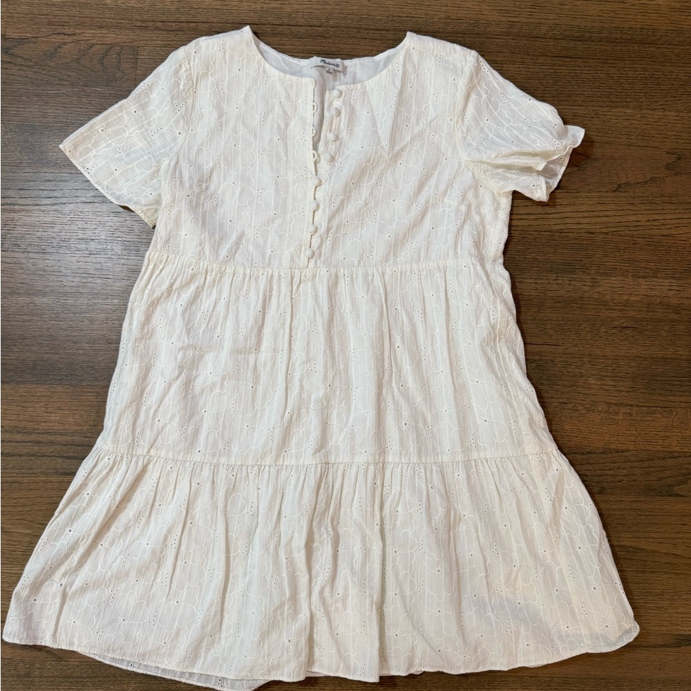 Madewell Embroidered Eyelet Button-Front Tiered Mini Dress-Size Medium - Picture 4 of 13